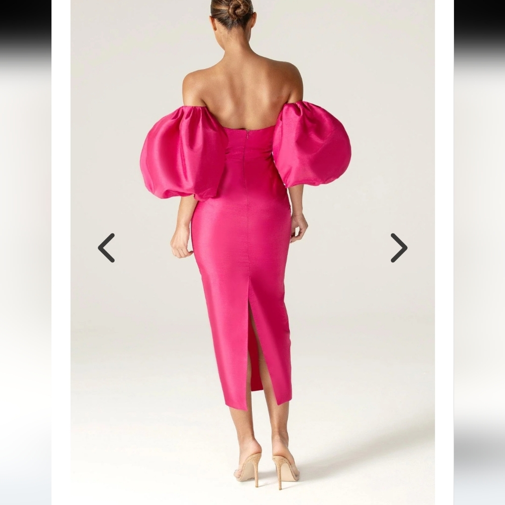 TIFFANY DUPIONI PUFF SLEEVE MAXI DRESS (HOT PINK)